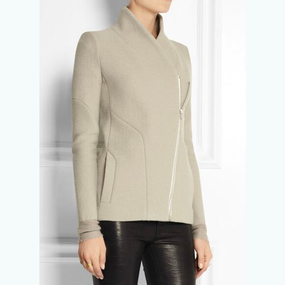 IRO Curty Virgin Wool Longline Slim Moto Jacket Blazer Beige Gray 40 US 8 - Picture 1 of 12